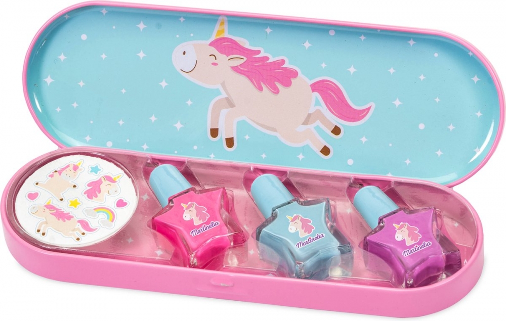 Martinelia szett - Little Unicorn, körömlakk és matricák, fém doboz