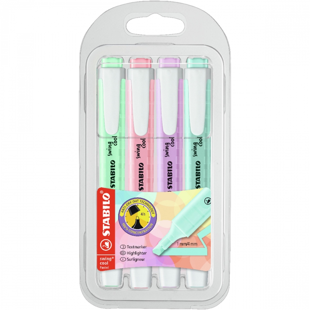 STABILO Swing cool Pastel szövegkiemelő, vegyes színű, 4db-os