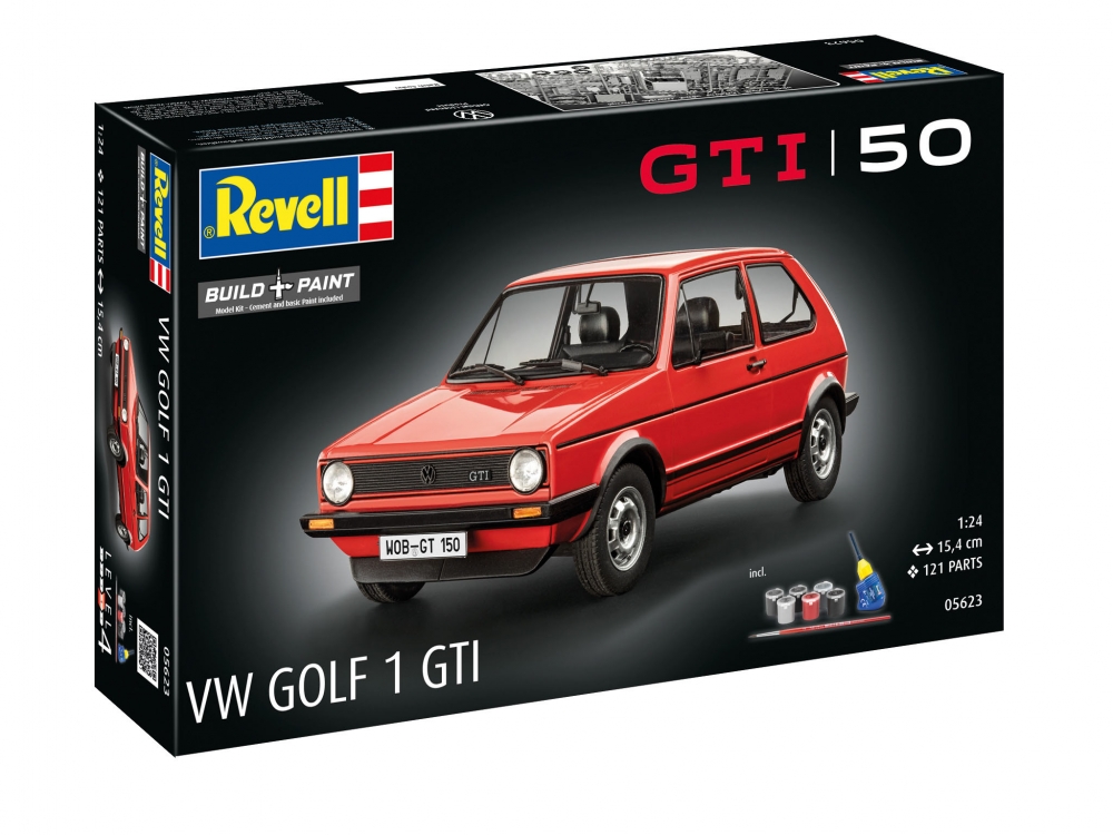 Сглобяем модел, Revell, Подаръчен комплект 50 години VW Golf 1 GTi, 121 части