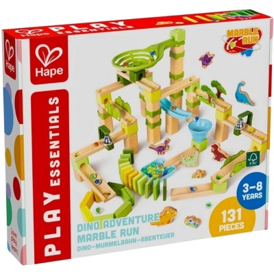 Комплект дървена игра, Hape, Домино, Дино приключение, 131 части