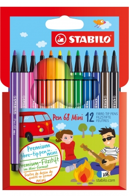 Комплект флумастери, Stabilo, Pen 68 Mini, 12 цвята